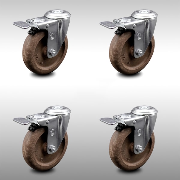 Service Caster 4 Inch SS High Temp Glass Filled Nylon Bolt Hole Caster Set with Lock Brake SCC SCC-SSBHTTL20S514-GFNSHT-4 - main